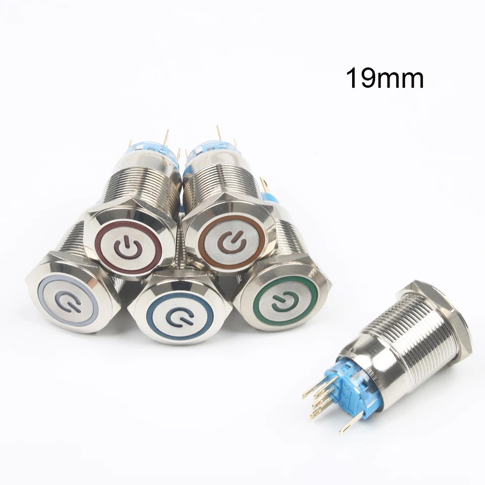 Botão Interruptor Inox Liga Desliga 19mm Retenção LED 110v 220v Coifa Exaustor Universal