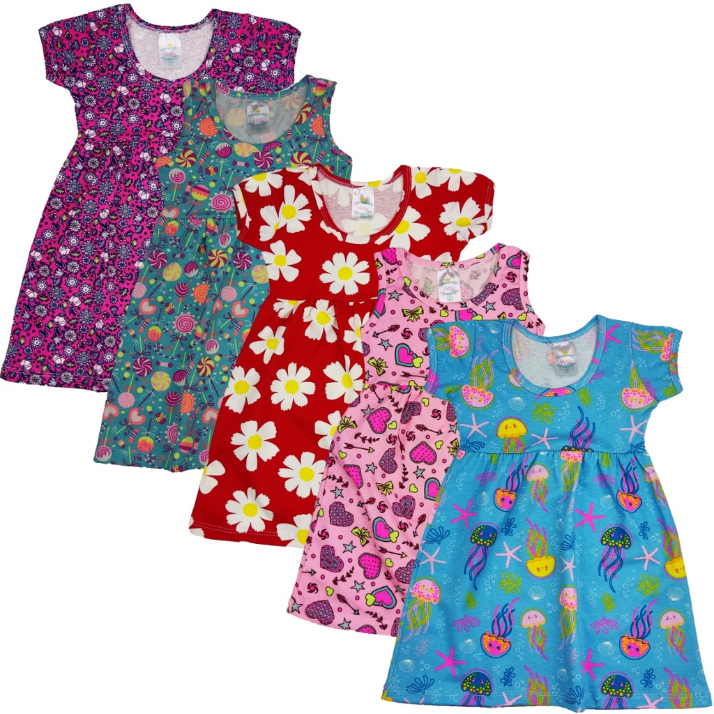 Kit 5 Vestidos Infantis Roupa De Menina Tamanho 1 Ao 8 em Oferta na Shopee