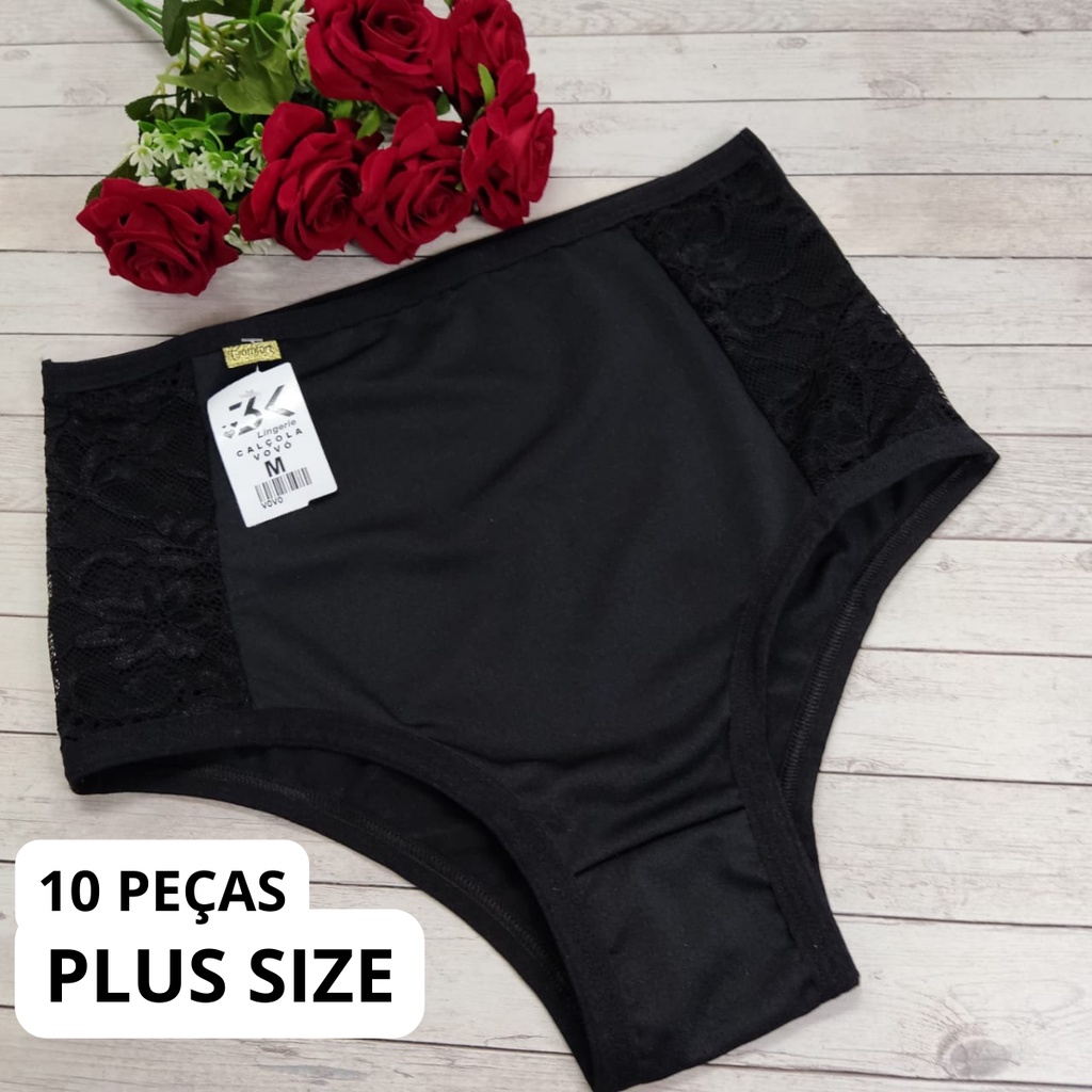 Kit 10 Calcinha Plus Size Hot Pants Cintura Alta Calçola Confotável (KIT 10 VOVÓ)