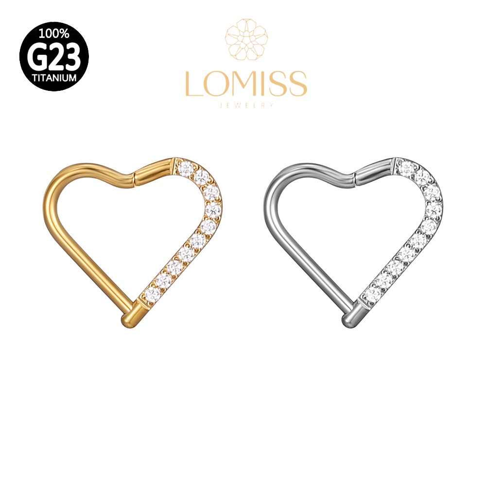 Piercing Argola Coração Titânio PVD Clik Zircônia Cravejada 《Lomiss semijoias》 em Oferta na Shopee
