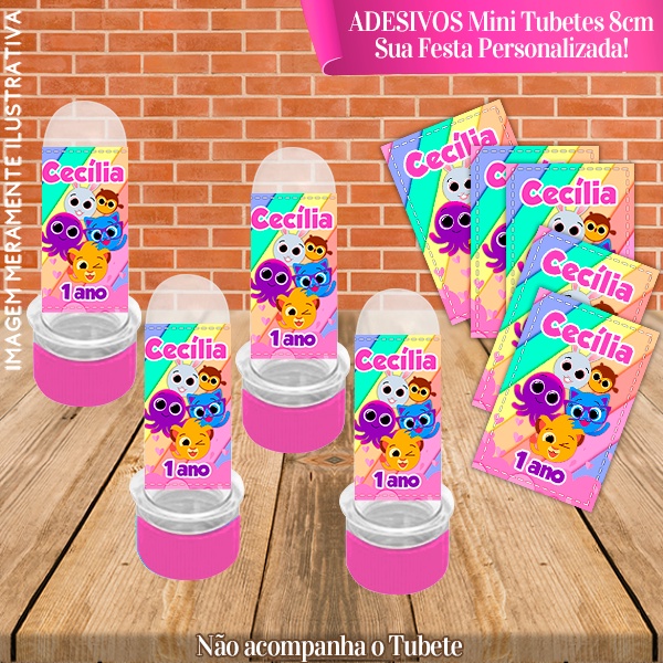 30 Adesivos de Mini Tubete 8cm Personalizado Bolofofos Rosa menina