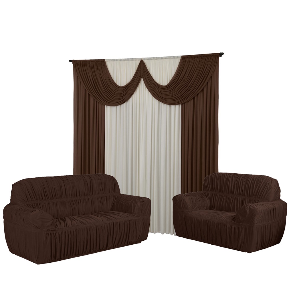 Kit Capa De Sofá 3 E 2 Elásticada + Cortina 2Mts Para Sala Barato em Oferta na Shopee