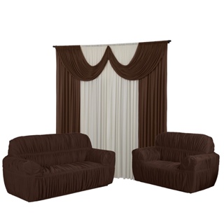 Kit Capa De Sofá 3 E 2 Elásticada + Cortina 2Mts Para Sala Barato em Oferta na Shopee