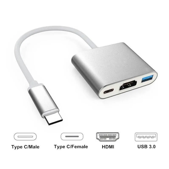 Adaptador Tipo-C para HDMI c/USB3.0 e USB-C