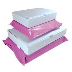 Kit Mini Envios Papelão Branco 10 Caixas 16x11x3 + 10 Caixas 24x16x4 + Envelopes Rosa Lilás