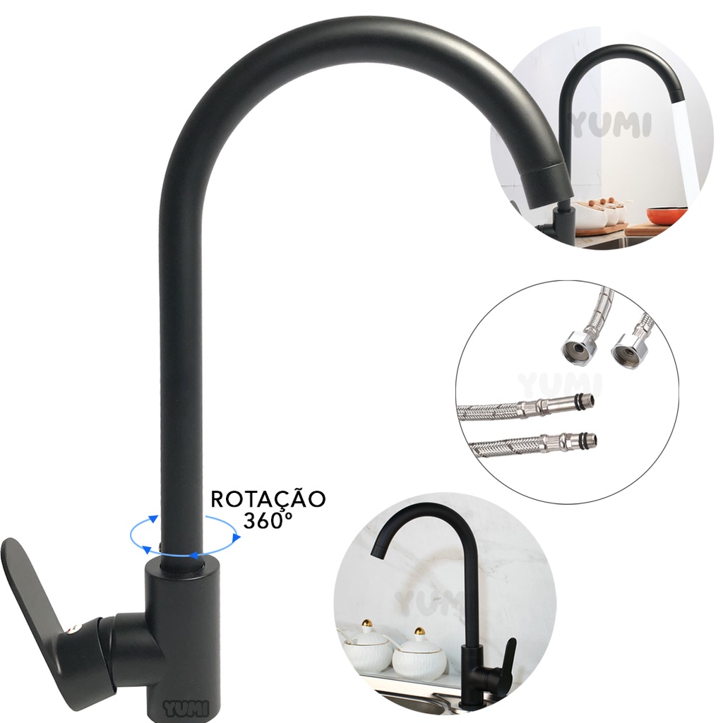 Torneira Cozinha Flexível Gourmet Monocomando Pia Mesa Preto em Oferta na Shopee