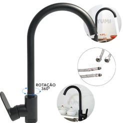 Torneira Cozinha Flexível Gourmet Monocomando Pia Mesa Preto