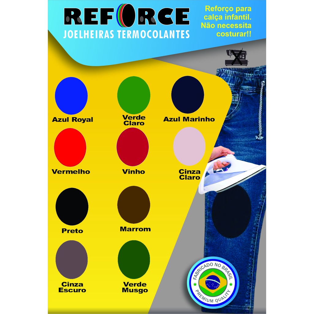 10 Pares Joelheiras Termocolante Reforço Reparo Calça Escola Infantil - Joelheira Reforce (Original)