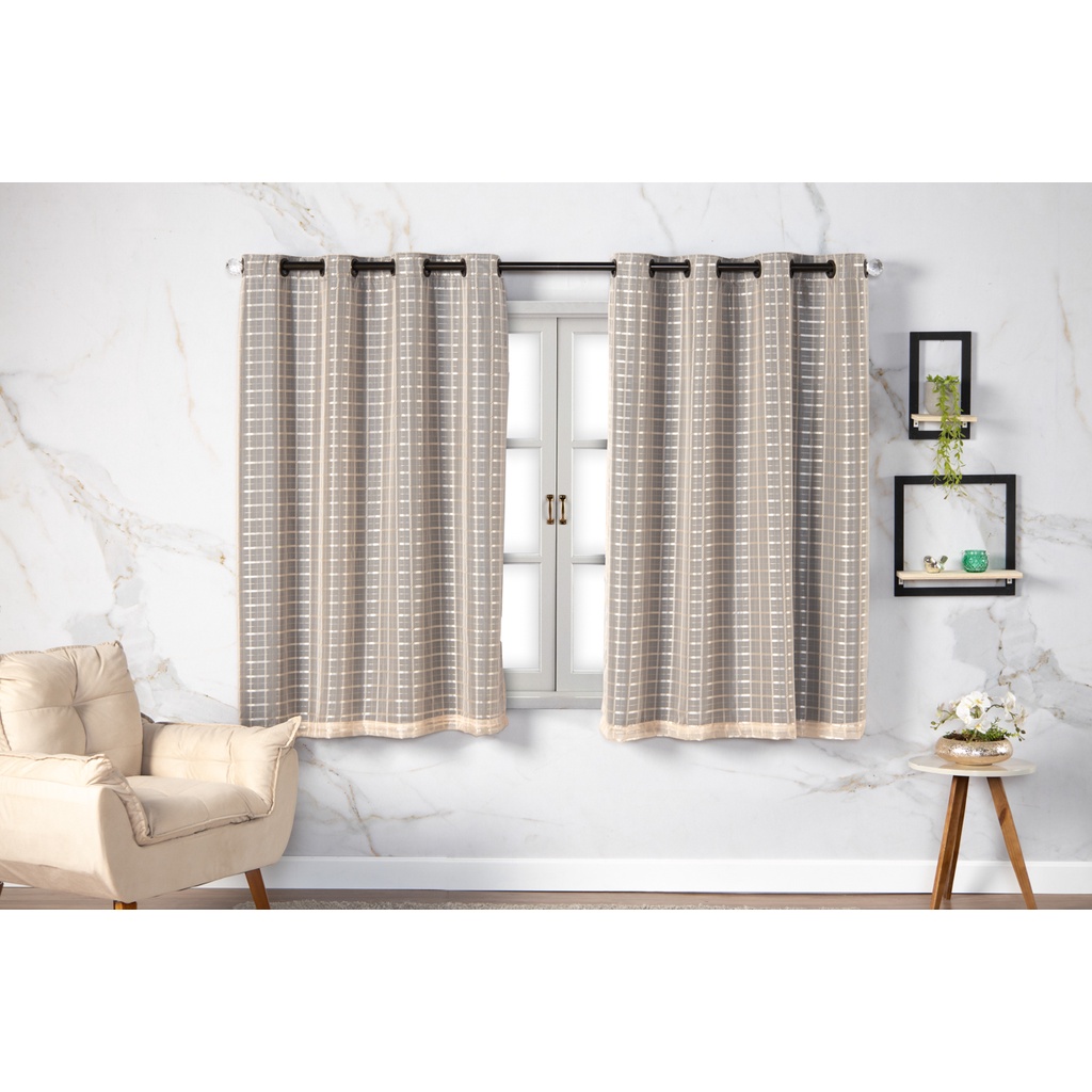 Cortina Blackout prata com Voil Xadrez 2,00 m x 1,40 m - Varios Cores - Envio Imediato