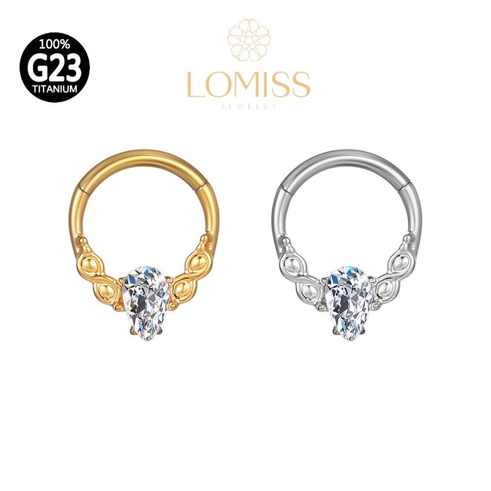 Piercing Orelha Argola Titânio Clik Detalhada Zircônia Gota《Lomiss semijoias》 em Oferta na Shopee