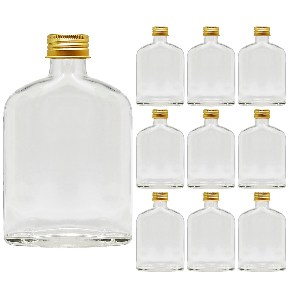 Garrafa De Bolso Vidro 180ml Com Tampa Whisk Vodka Cachaça 24 Unidades