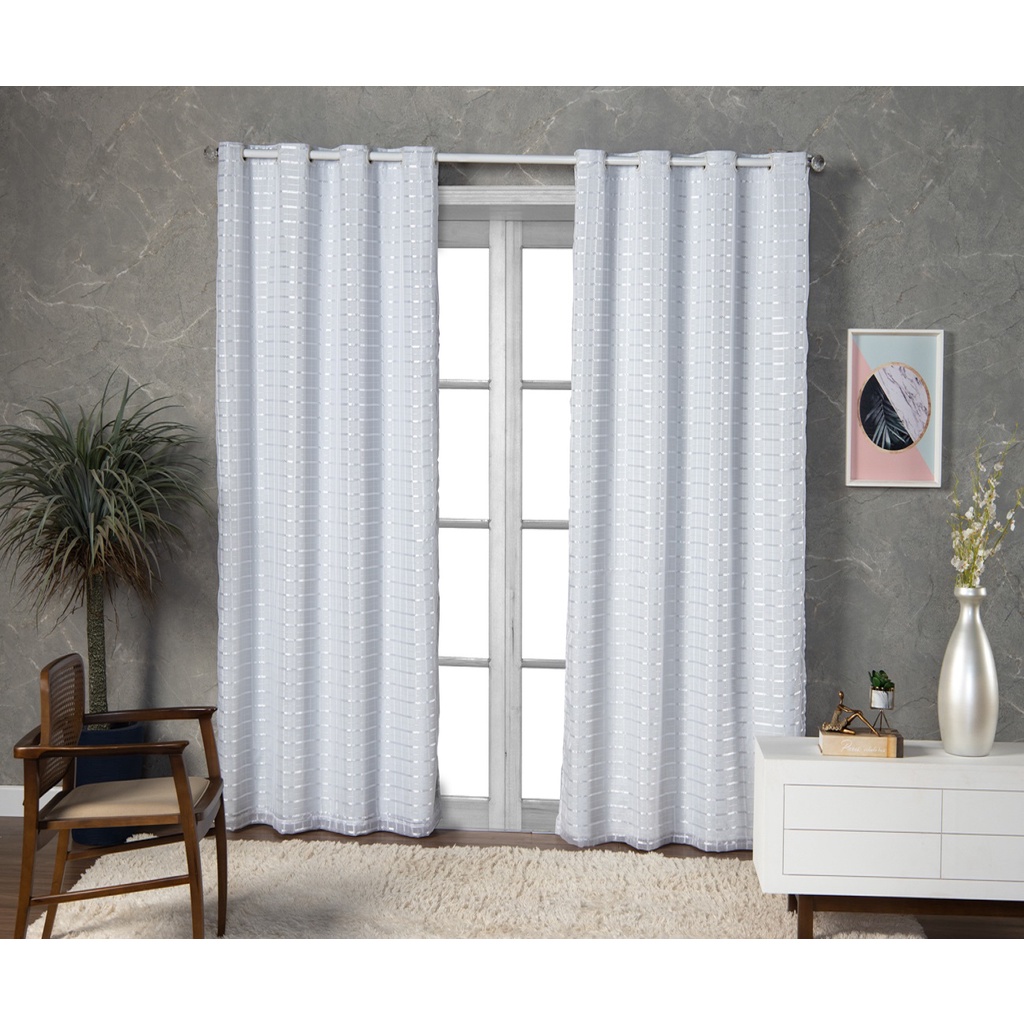 Cortina Com Blackout 2,80m x 2,30m PVC c/ Tecido Voil Xadrez Varias Cores Janela Quarto Sala Oferta em Oferta na Shopee