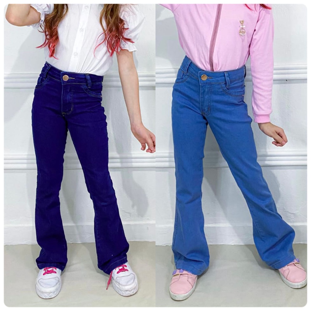 Kit 2 Calças Jeans Infantil Juvenil Menina - Calça Feminina da moda Flare