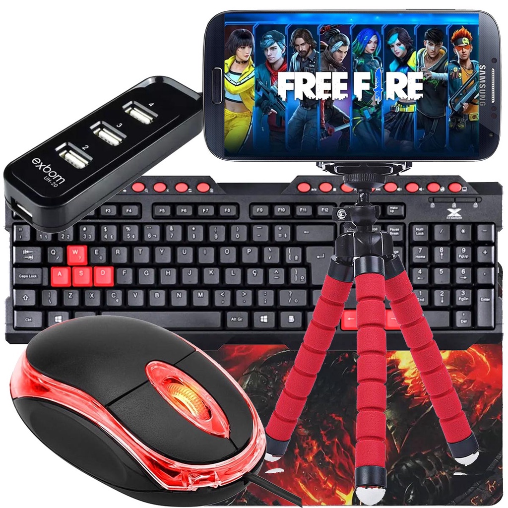 Kit Mobilador Para Celular Com Teclado Gamer Completo + Mouse Optico Promoção