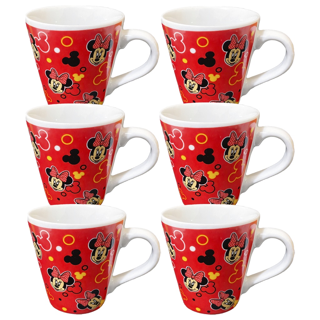 6 Caneca Xicara Personalizada Minnie e Mickey Disney de Porcelana 110 ml