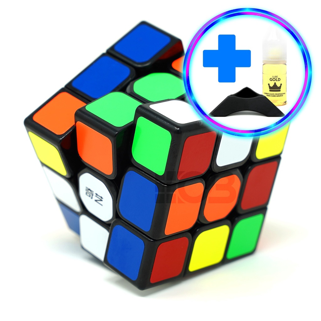 Kit Cubo Mágico Profissional 3x3x3 Qiyi Sail W + Lube Gold Silicone + Base de Apoio - Cuber Brasil em Oferta na Shopee