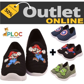 KIT OUTLET 2 PARES TÊNIS PERSONAGENS MEIA CALCE FACIL P51 PRETO SUPER MARIO + PERSONAGEM ADICIONAL A ESCOLHER