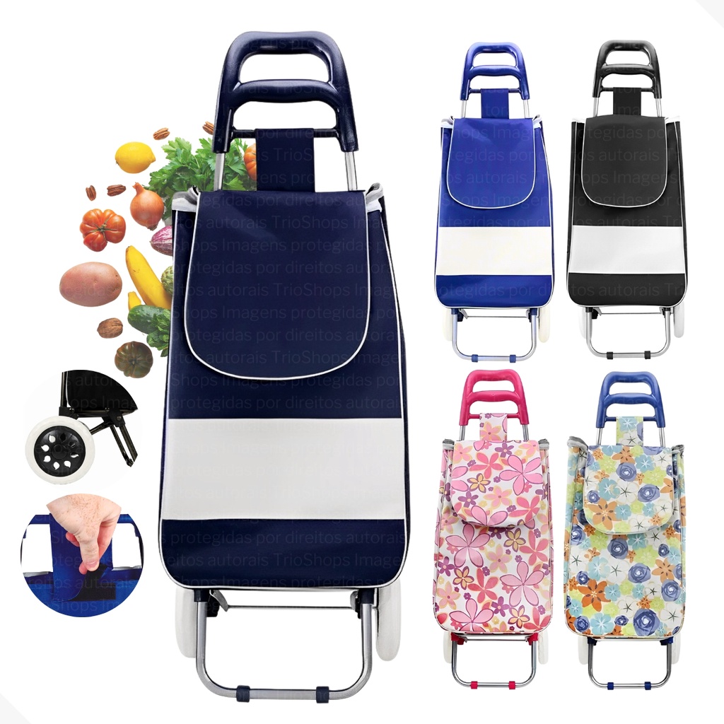 Carrinho Sacola De Compras Reforçado Cesto Dobravel Rodinha