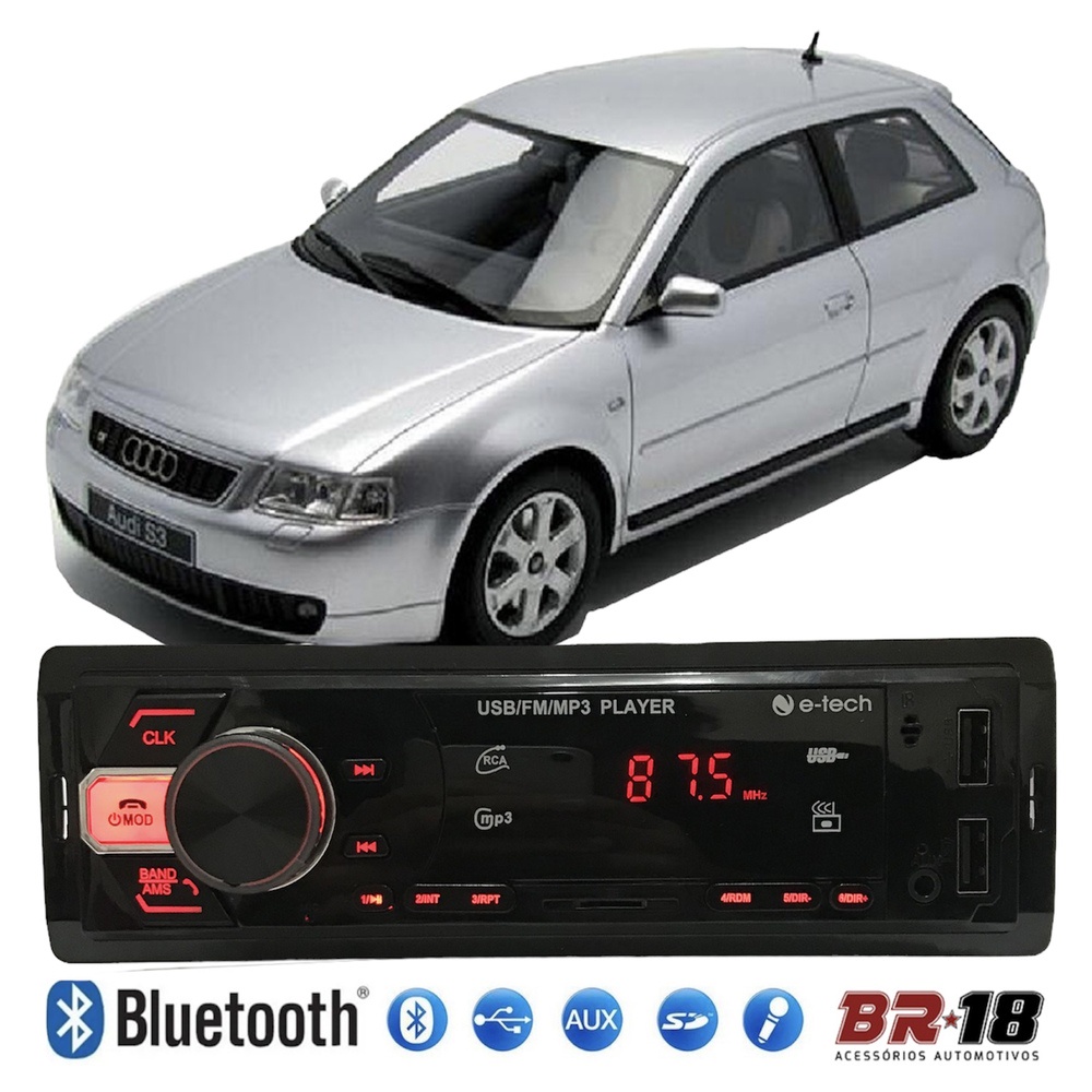 Radio Mp3 Som Automotivo Bluetooth Usb Cartão Sd Audi A3