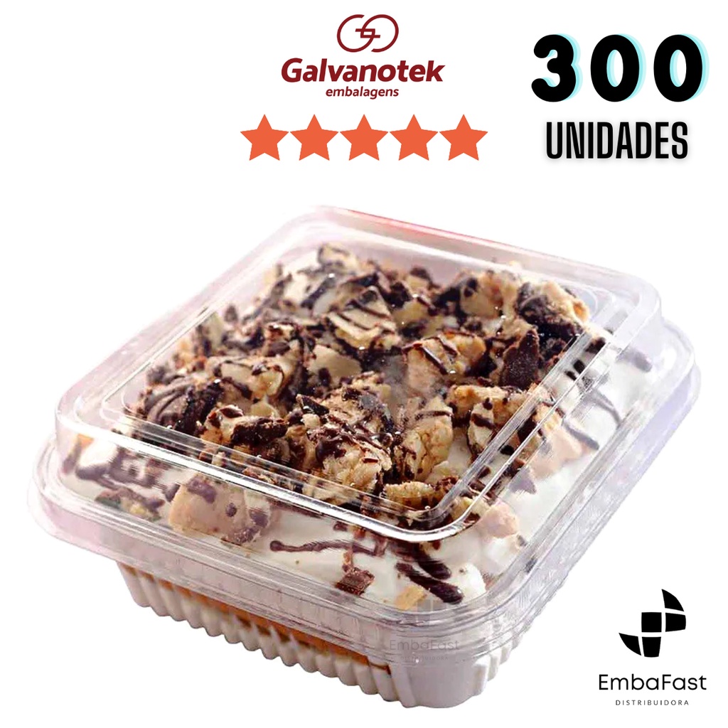 Embalagem Quadrada Doce 200ml - 300 UN P/ Bolo de Pote Salada G650 Galvanotek Delivery Potinho Resistente