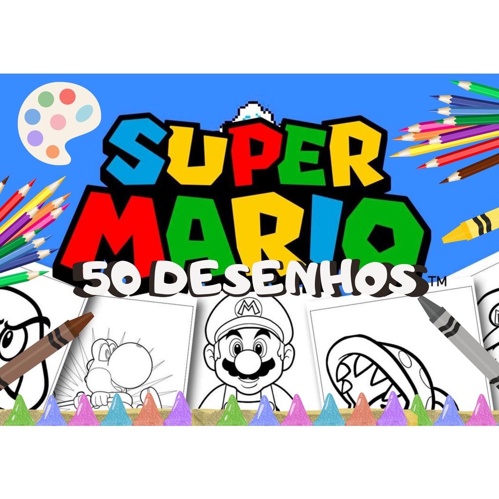 Super Mario Kit 50 Desenhos Para Colorir Em Folha A4 Shopee Brasil 0613