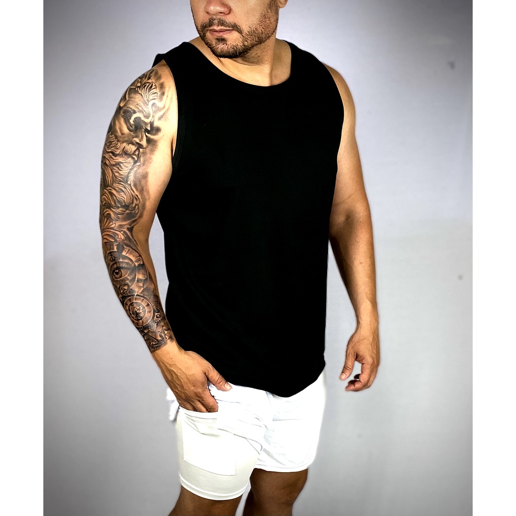 Conjunto Fitness Masculino Regata + Shorts Forrado Academia Treino Corrida Musculação Kit Esportivo