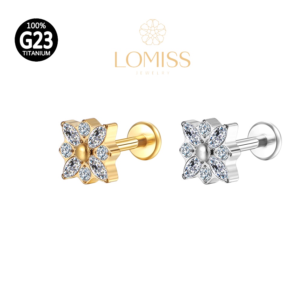 Piercing Helix Conch Labret Titânio PVD Flor Zircônia 《Lomiss semijoias》 em Oferta na Shopee