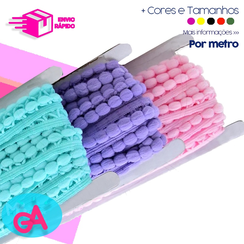 Fita Grelot Pompom - 10mm ou 20mm - Por metro em Oferta na Shopee