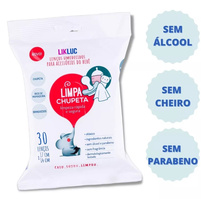 Lenços Umedecido Limpa Chupeta Likluc Sem Cheiro Sem Álcool