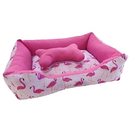 Cama Lavavel Caminha Para Cachorro Gato Caminha Pet +Ossinho tamanho medio Fundo Impermeavel Flamingo