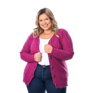 Blusa Casaco De Frio Botão Trançado Tricot Plus Size Inverno Básico.