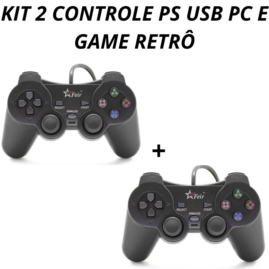 2 Controles Joystick Game Retro PC USB PS Feir Preto - Envio IMEDIATO