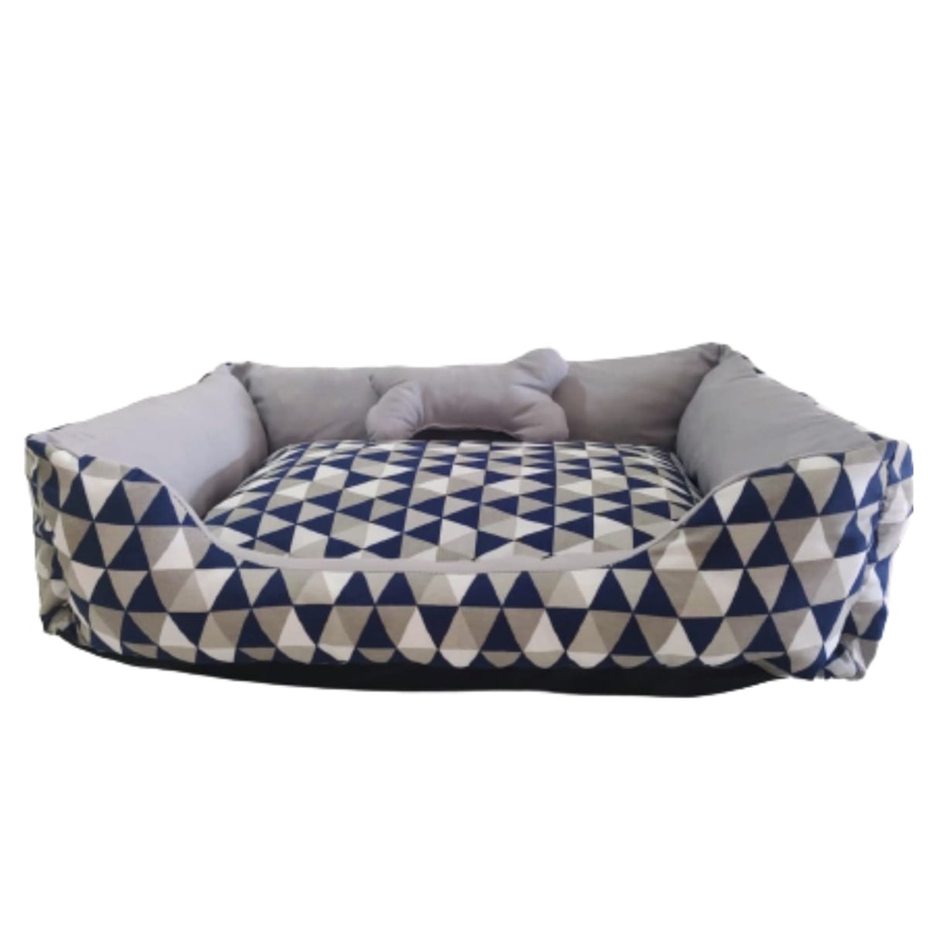 Cama G Pet Caminha Pet Cachorro Cama de cachorro +Ossinho lavavel Fundo Impermeavel Geometrico Marinho/Cinza