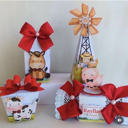 Caixinhas personalizadas, milk, cone e sushi, lembrancinhas, decoração Kit de festa aniversário Fazendinha aquarela