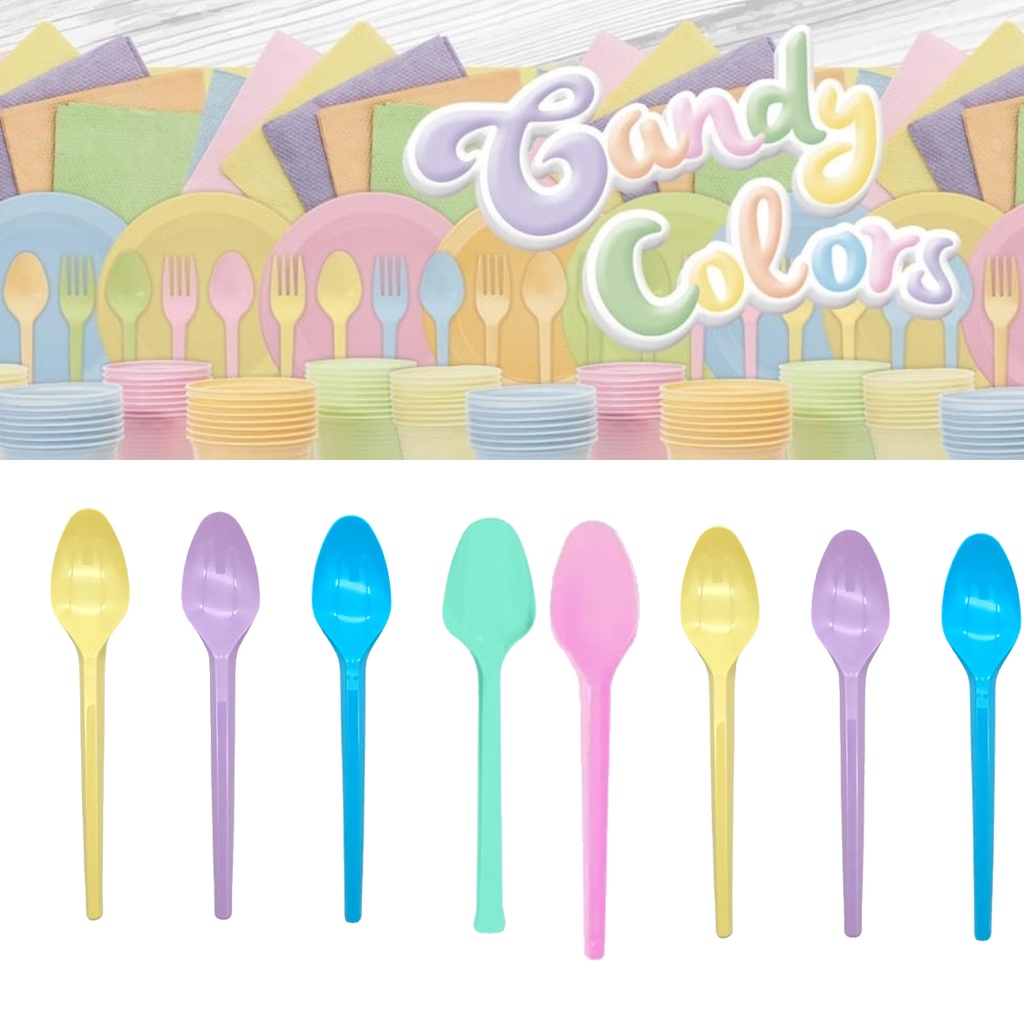 50 Colher Descartavel Plastico Candy Color Colors Pastel em Oferta na Shopee