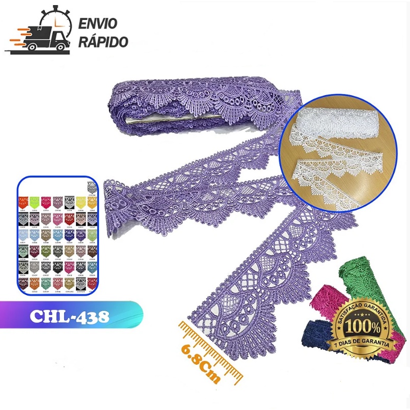 RENDA GUIPIR CHL-438 6.8 CM -  ROLO C/13.7 METROS em Oferta na Shopee