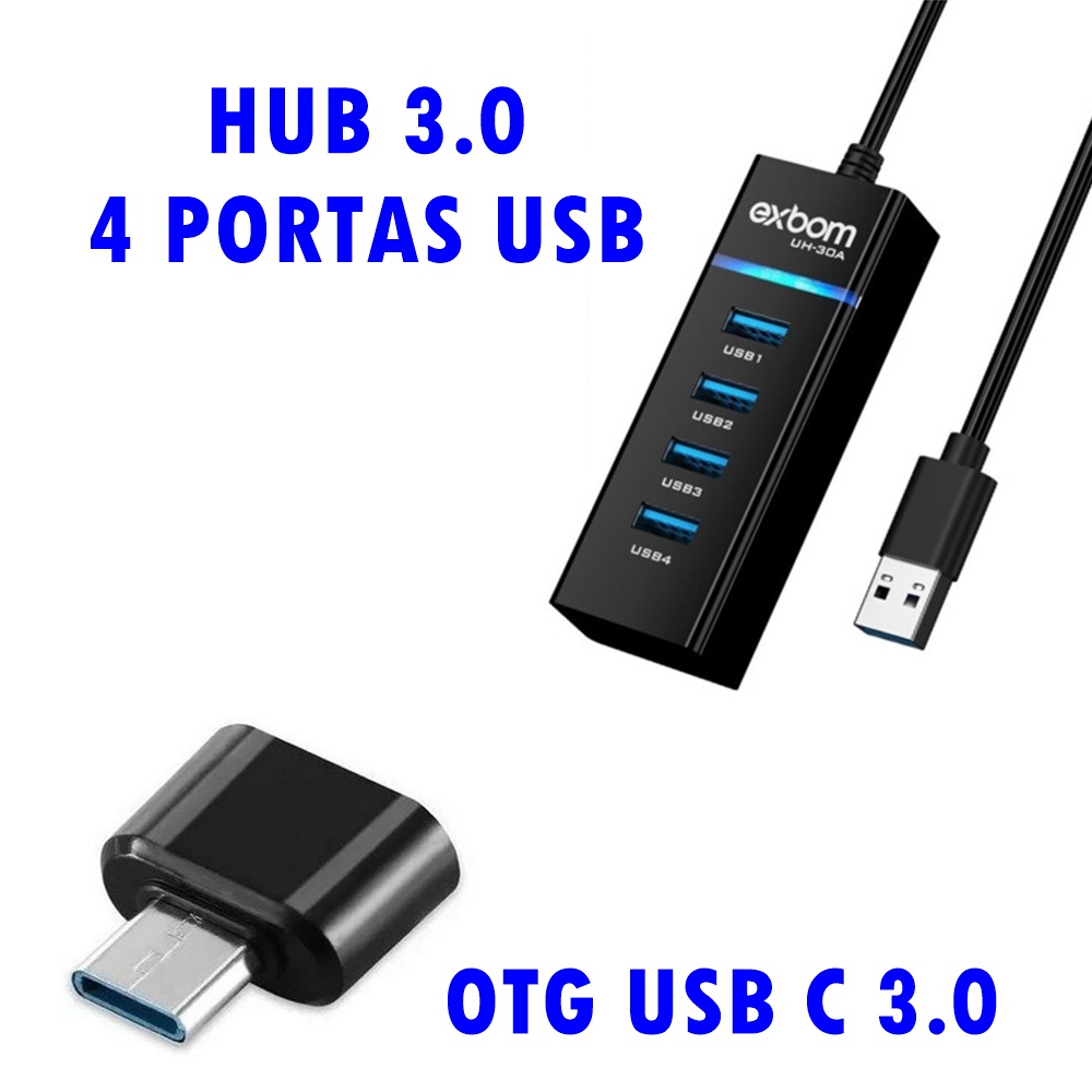 Mobilador 3.0 Hub 4 Portas Usb Adaptador De Teclado e Mouse Para Celular Otg Tipo C + Veloz