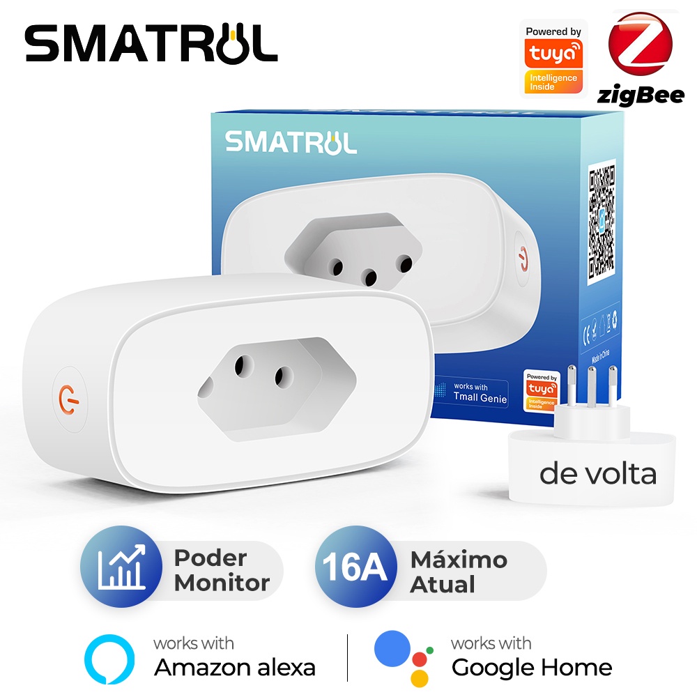 SMATRUL Monitor De Energia Tuya Zigbee 16A Brasil Adaptador De Tomada Inteligente Padrão APP Voz Para Google Home Alexa Smart Life em Oferta na Shopee