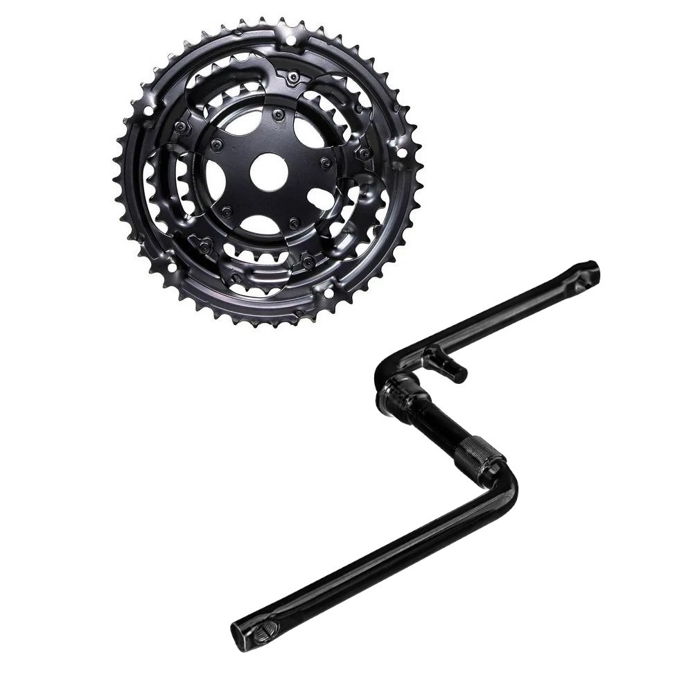 Kit Transmissão Marcha Coroa Tripla + Pedivela Monobloco Bicicleta Bike Aro 24 26