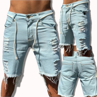 bermuda jeans masculina rasgada slim em Oferta na Shopee