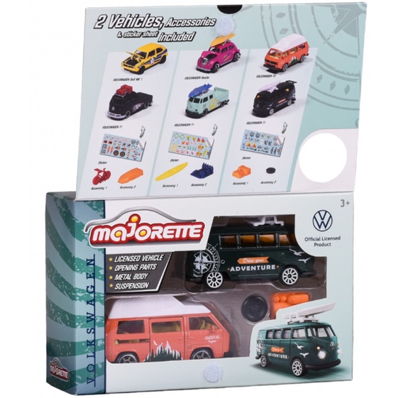 Box Miniatura 2 Veículos Volkswagen T1 Kombi & T3 VW The Originals Premium Car 1/64 Majorette