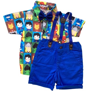 conjunto HERÓIS VINGADORES/VERMELHOtemático roupa infantil para menino Gravata Bermuda e Suspensório em Oferta na Shopee