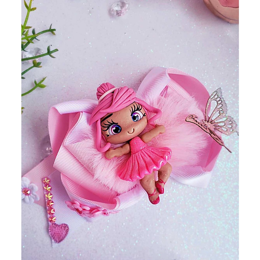 Laço de Cabelo Aplique Bailarina Pele Morena laço infantil menina rosa