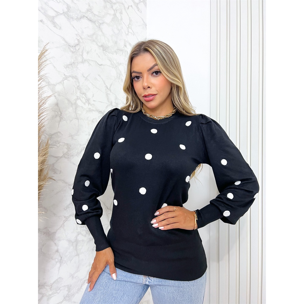 Blusa de frio Suéter Moletom Tricot Bolinha Bordado Feminino inverno 3RD SD328