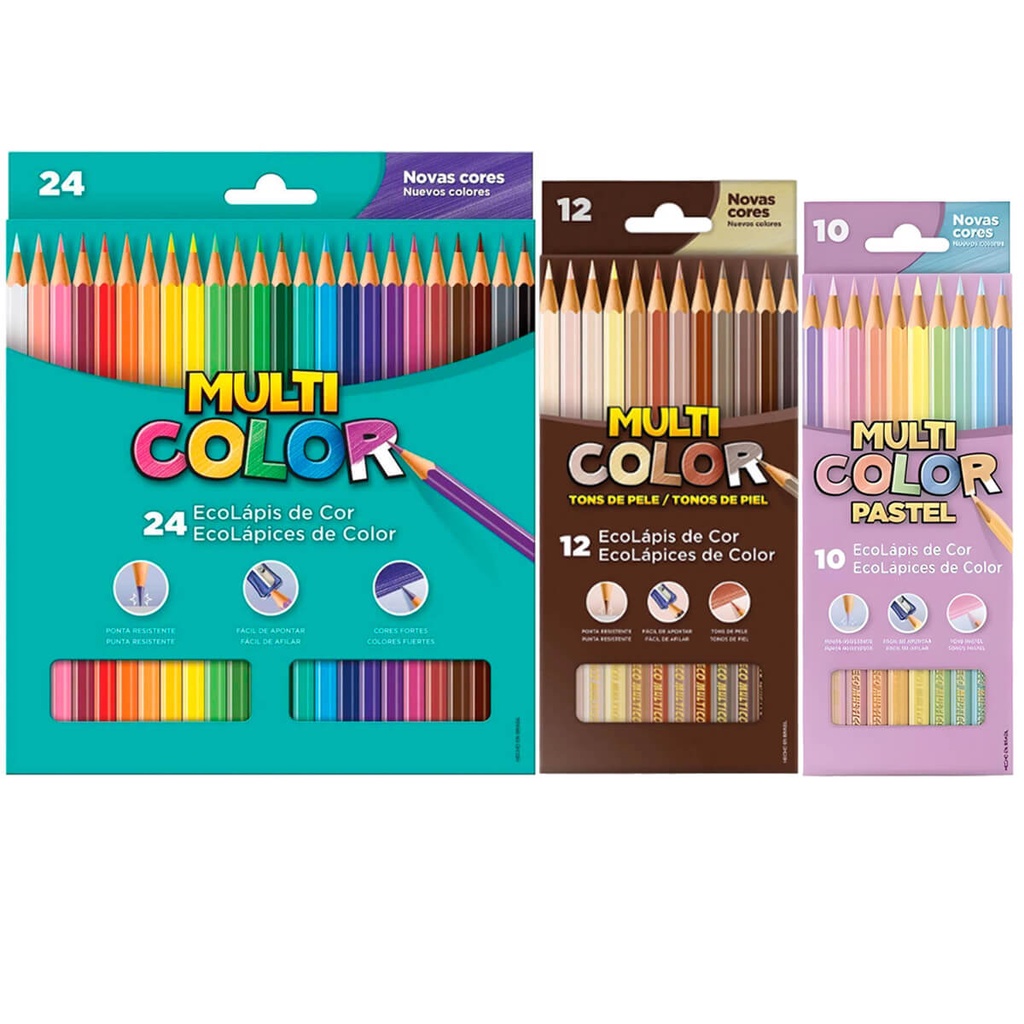 Kit Lápis De Cor Multicolor 24 Cores 12 Tons De Pele 10 Tons Pastel em Oferta na Shopee