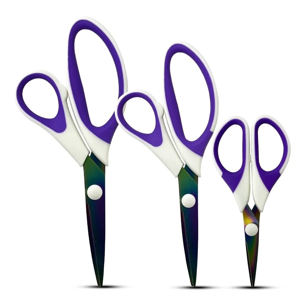 Kit 3 Tesouras Titanium PROFISSIONAL BRANCO COM LILAS - Não Perde o Corte em Oferta na Shopee