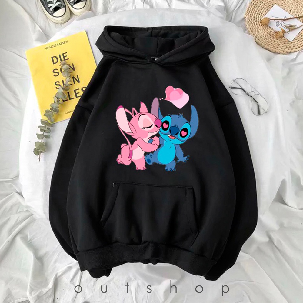 Moletom STITCH & ANGEL LOVE Blusa de Frio desenho Lilo e Stitch Coração Casaco Disney Cartton Anime Amor