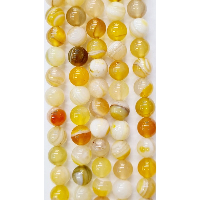 Contas De Pedra Natural Ágata Amarela 08 Mm / Fio