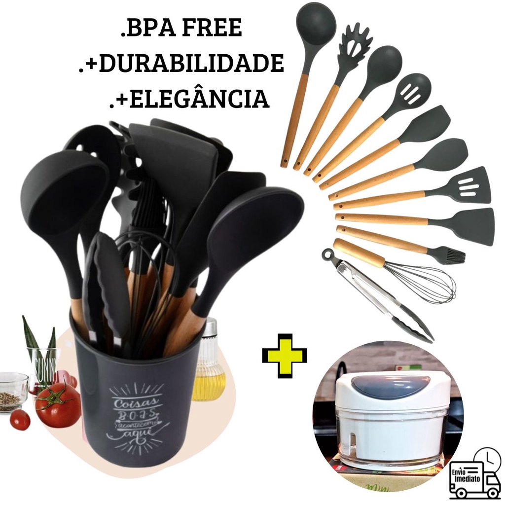 Jogo Kit C Pe As Utens Lios De Cozinha E Mini Processador Processadora De Alimentos Colheres