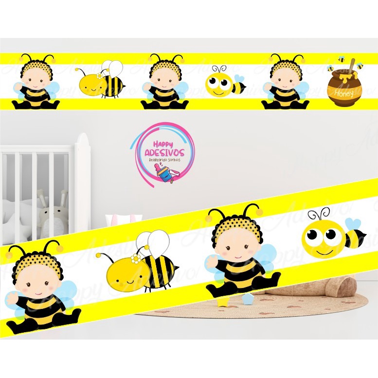 Faixa Adesiva Decorativa Kit Abelha Abelhinha Favo Pote De Mel Decoração Completa Quarto Menina Abelha Rainha Box De Vidro Banheiro Decoração Infantil Adesivo De Parede
